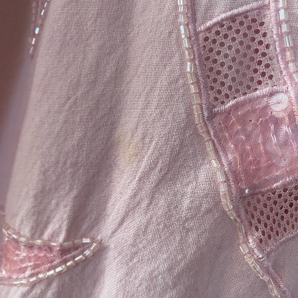 Quacker Factory Pink Palm Tree Sequin Button Up Shirt Women’s Plus Size 1X VTG - Picture 8 of 11